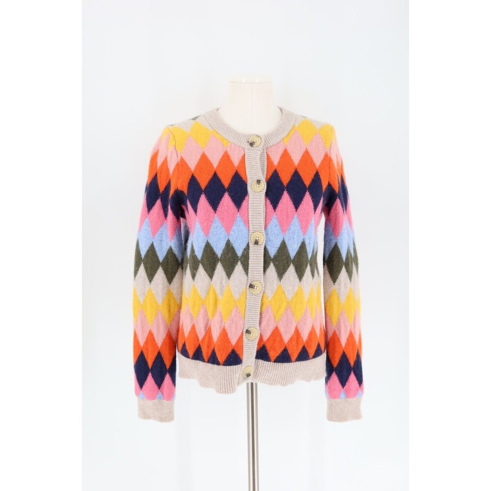 Boden Women Size M Wool Blend Diamond Pattern Multi Color Long Sleeve Cardigan